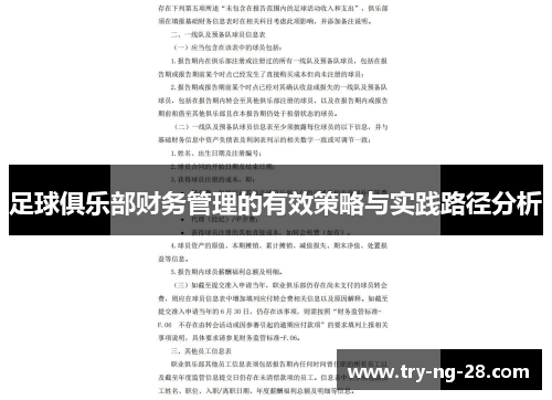 足球俱乐部财务管理的有效策略与实践路径分析